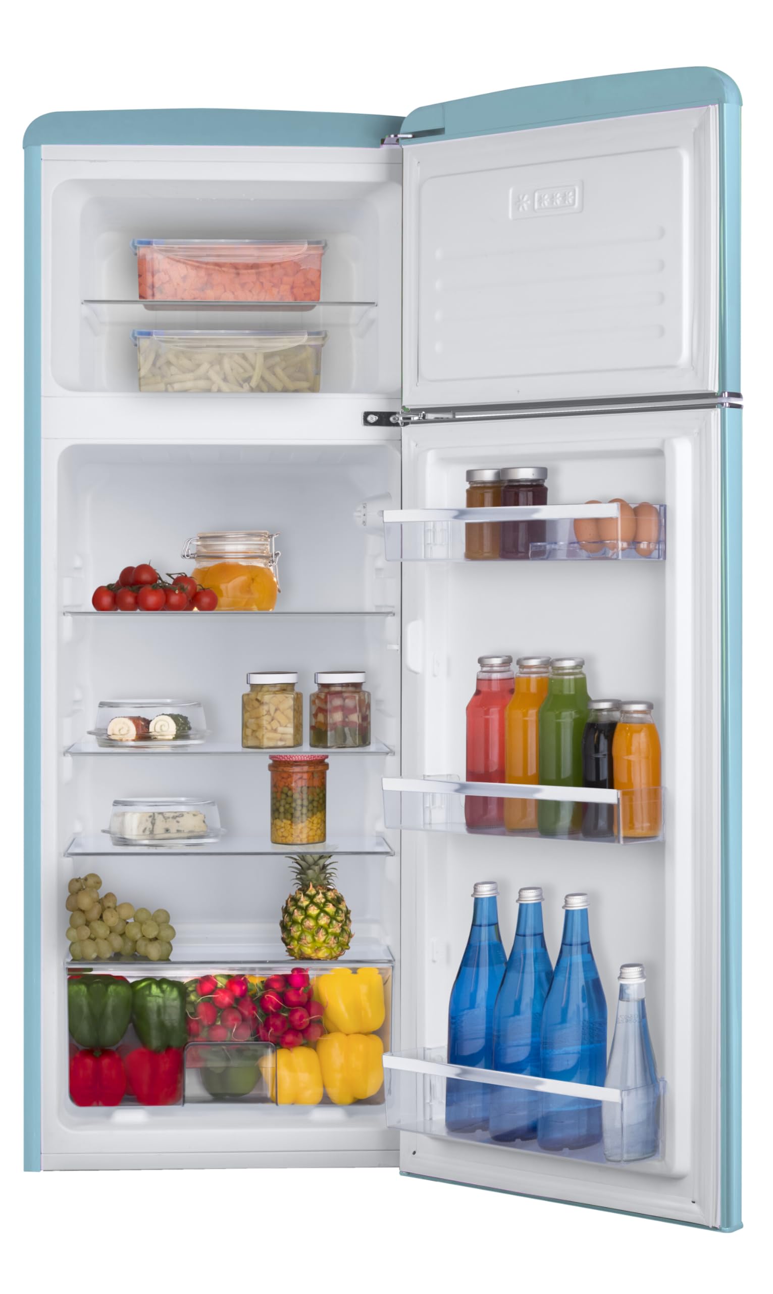 Amica KGC 15632 T Retro Kühl-/Gefrierkombination / Ice Blue (Türkis) / 144cm (H) x 55cm (B) x 62cm (T) / Retro-Design / Kühlschrank mit Gefrierfach