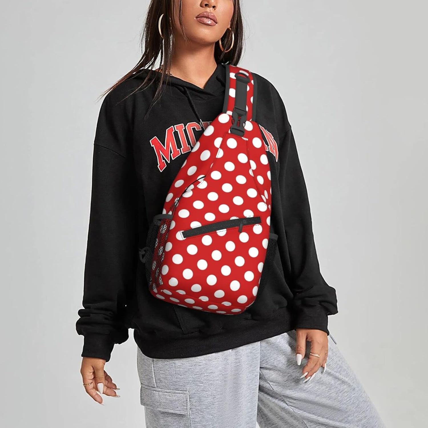 Famame Red White Polka Dot Sling Backpack Chest Bag Crossbody Shoulder Bag Gym Cycling Travel Hiking Daypack For Men Women - Image 7