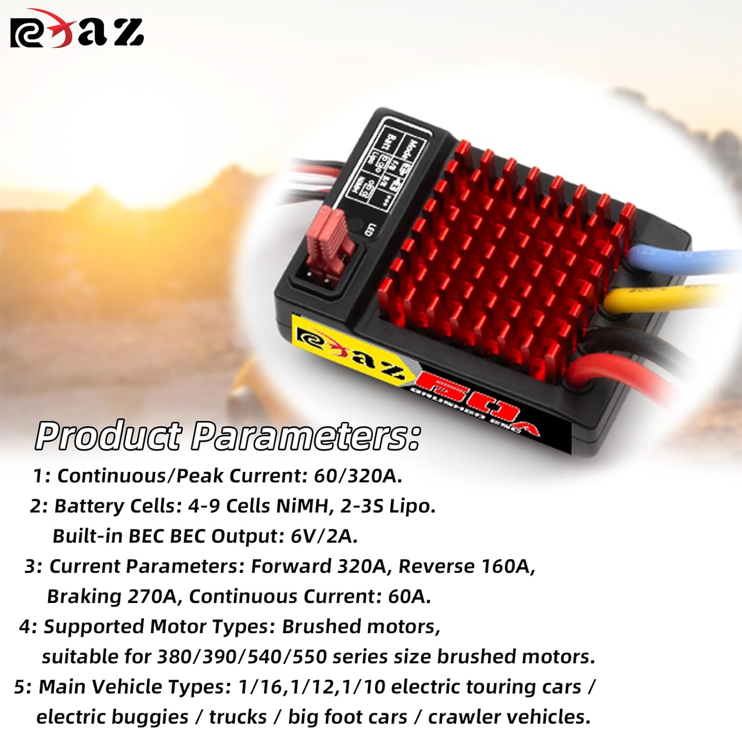 Brushed Power Combo 550 55T Motor 60/320A ESC BEC 6V/2A Splash-Proof for 1/10 RC Crawler Car Trx4 Trx6 Axial SCX10 II III Redcat Gen7 Gen8 V2 RC4WD D90,Slow Car