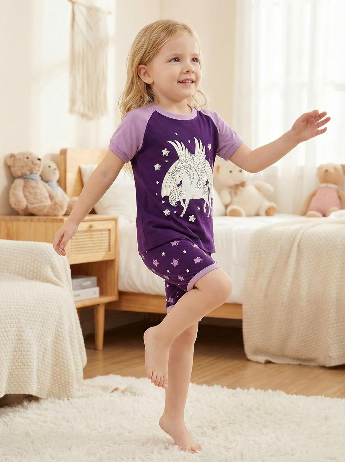 Akyzic Little Girls Pajamas 100% Cotton Short Sleeve Pjs Toddler Summer Sleepwear Kids Clothes Set 3t-10t - Image 3