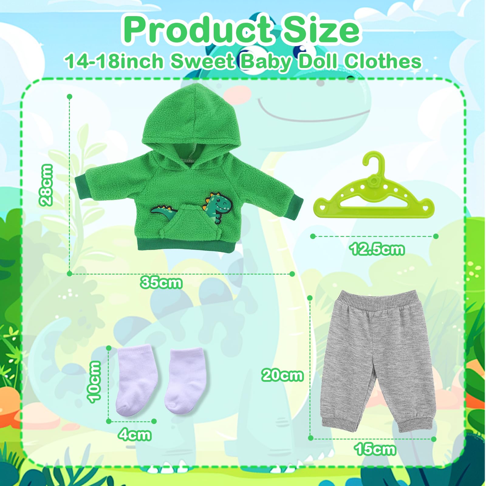 Xerteam 14-18 Inch Doll Clothes, 4 Pcs 35-45cm Baby Doll Clothes 43cm Doll Outfits - Image 2