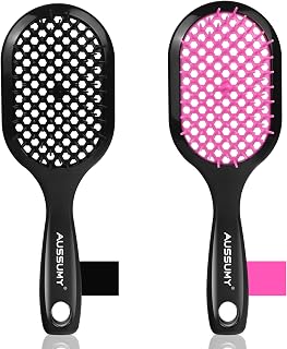 Aussumy Vented Detangling Hair Brush 2-Pack - Ultra-Soft Bristles for Effortless Tangles on Curly Straight Wet Dry Hair, Women Men Kids Black Pink