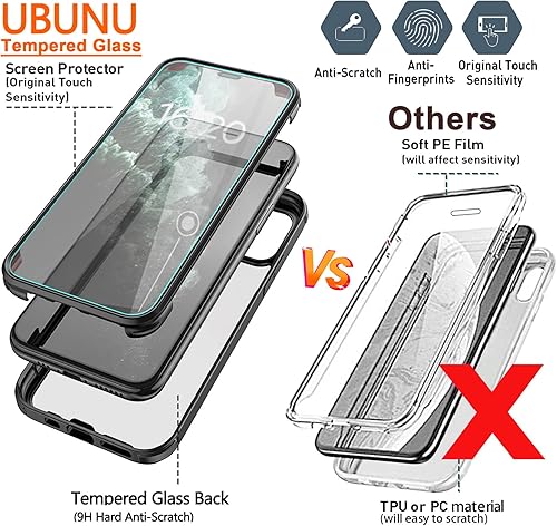 Miniatura 3 de UBUNU Funda para iPhone 13 Pro con protector de pantalla vidrio templado 9H integrado, protección de cuerpo completo 360 de doble capa de protección