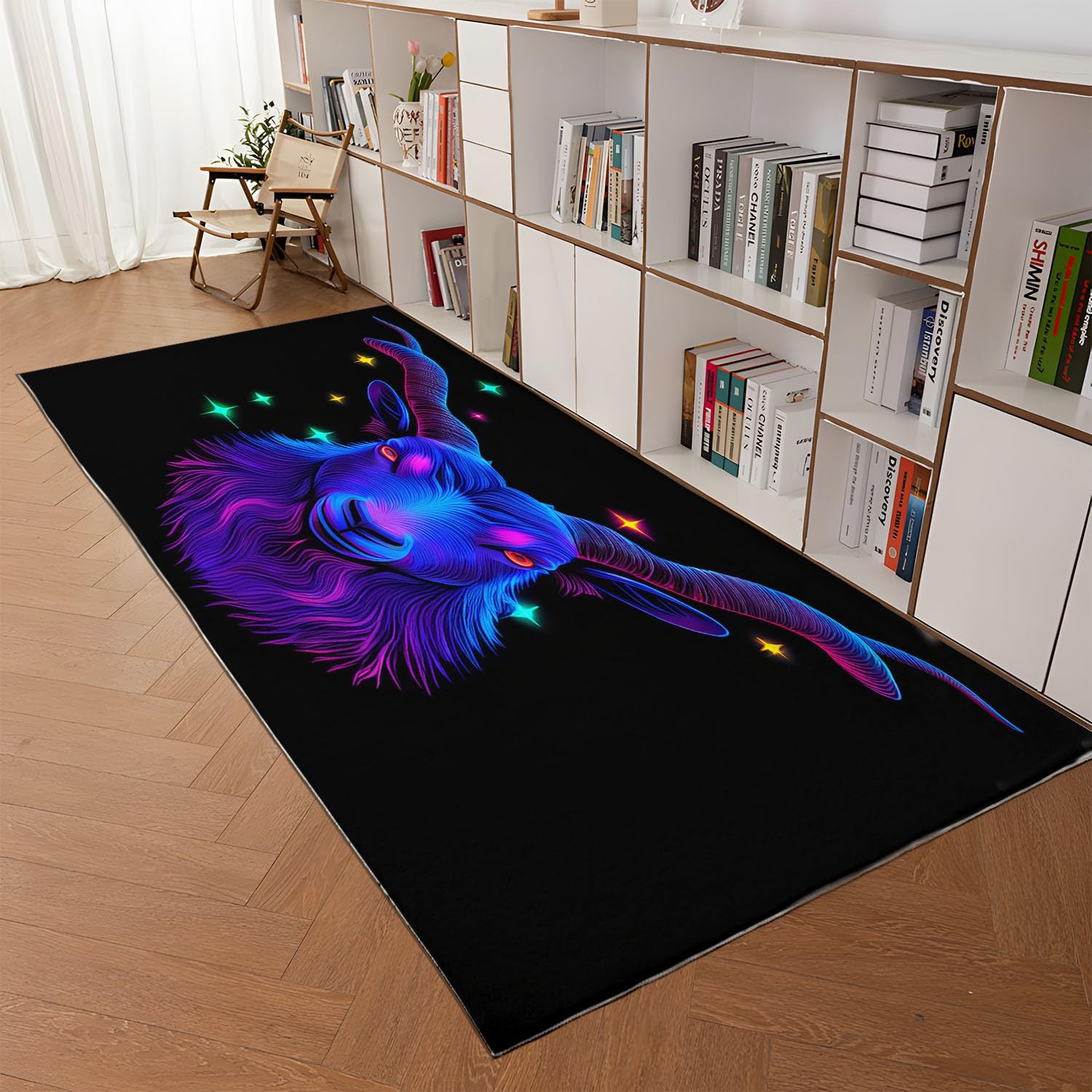 Tappeto a pelo lungo per soggiorno, con costellazione dell'Ariete, lavabile in lavatrice, morbido e non perde pelo, per camera da letto, ufficio e cucina, facile da pulire (80 cm x 150 cm)