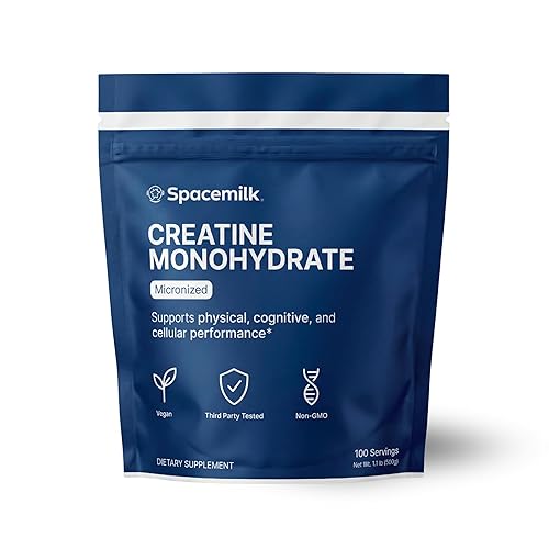Spacemilk Vegan Non-GMO Creatine Monohydrate Micronized Powder, Unflavored, 5g Serving,