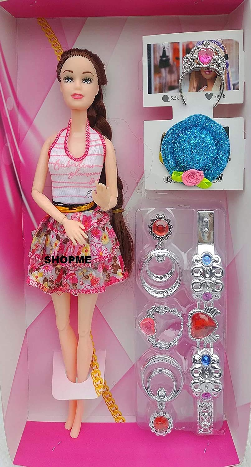 - Shopme Store Beautiful Dream House Adventures Doll Toy Set with Movable Joints and Ornaments and Hat for Girls - 30 cm Height