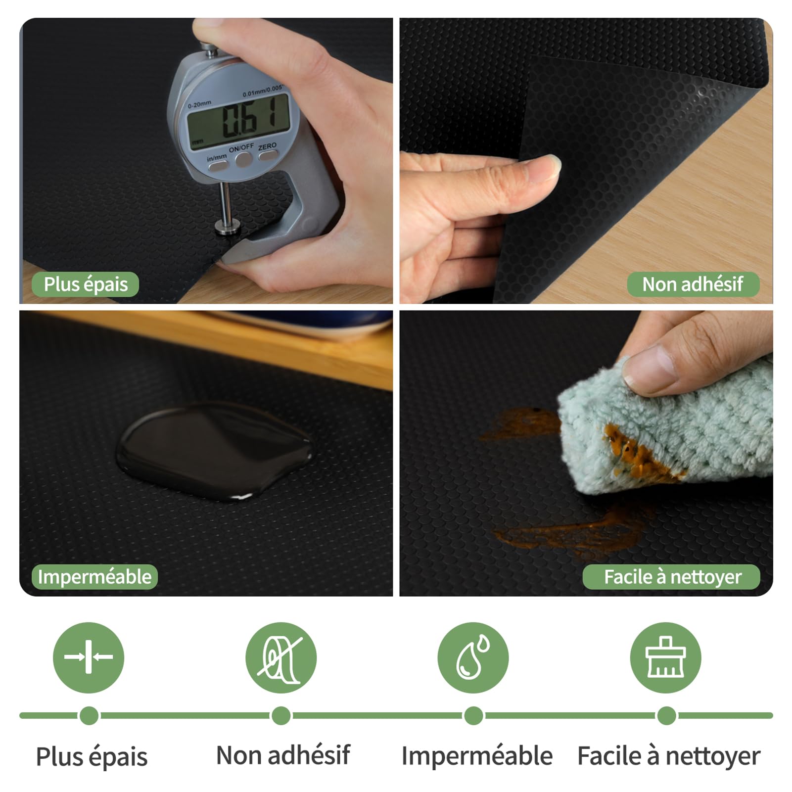 Tapis de tiroir 60x600cm Protection tiroir Cuisine Plastique EVA Protection Meuble (Noir, 60x600cm)
