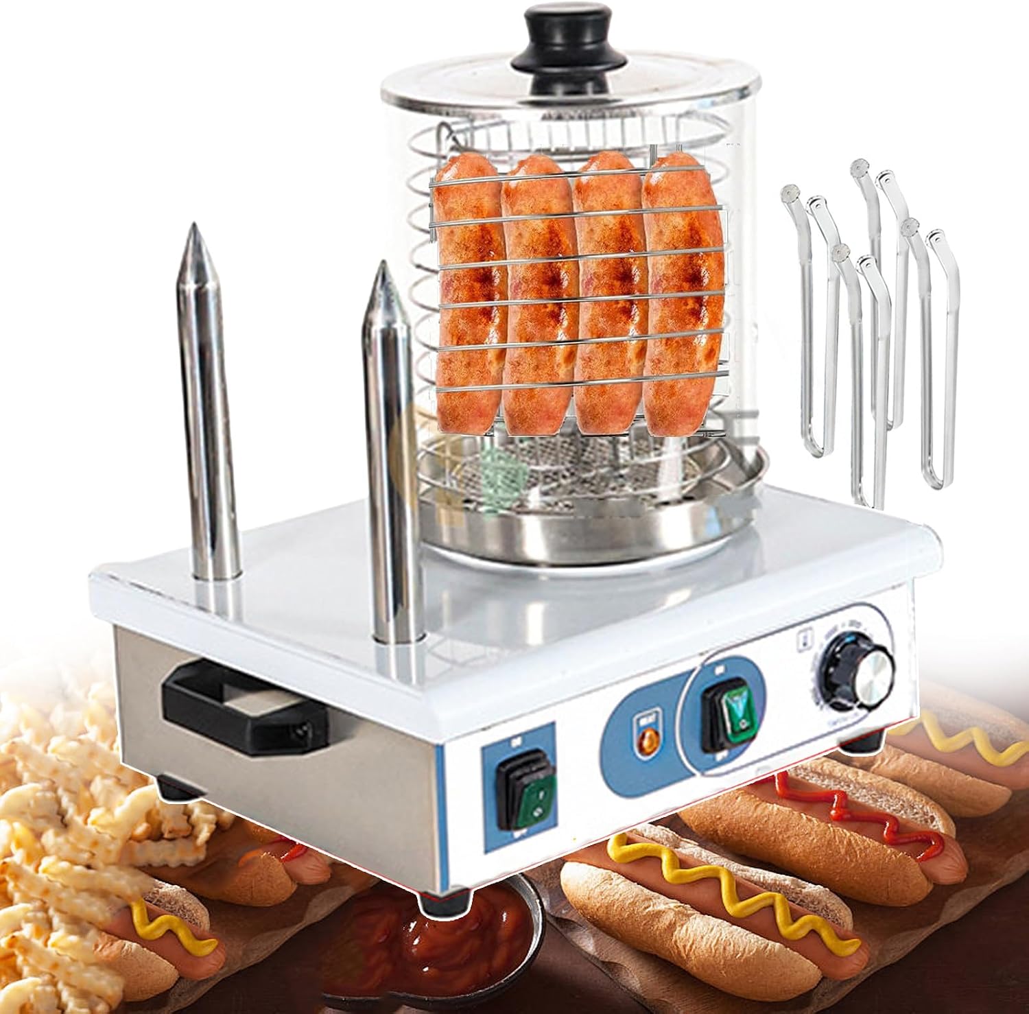 Hot Dog Roller Machine, Sausage Bun Heating, Stainless Steel Food Steamer/Restaurant/Fast Food Truck/Party,