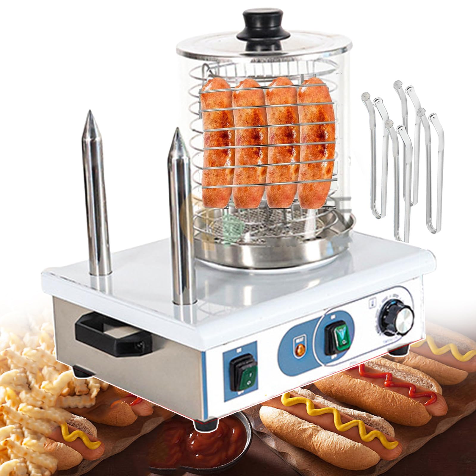 HTTGDGDH Hot Dog Roller Machine, Sausage Bun Heating, Stainless Steel Food Steamer/Restaurant/Fast Food Truck/Party,