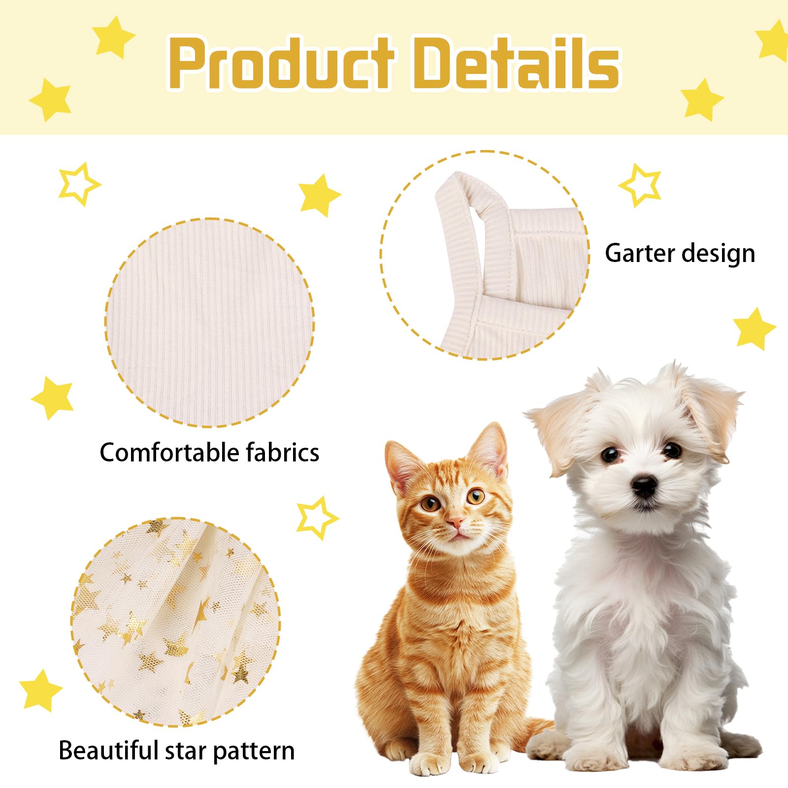 Dog Tutu Dress Cat Dogs Summer Tulle Slip Lace Dress Cute Puppy Glitter Star Skirt Pet Party Clothes for Small Medium Cat Dog (Yellow - Image 2