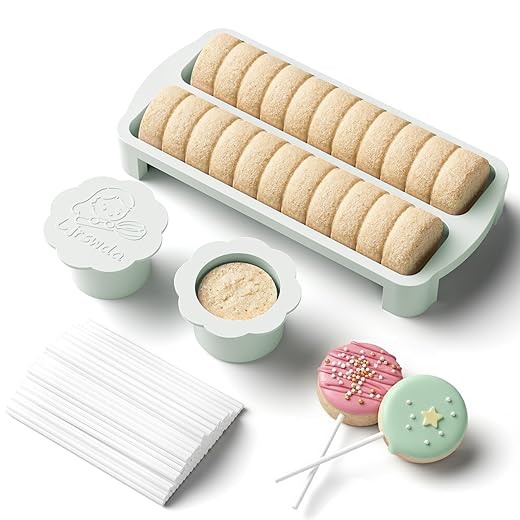 Cake Pop Cutter and Pusher Kit with Non-3D Printed 1.75” Round Cake Pop Mold, High-Capacity Dual-Cavity Cake Pop Tray, Set with 100 Pcs Cake Pop Sticks, Dishwasher Friendly | white