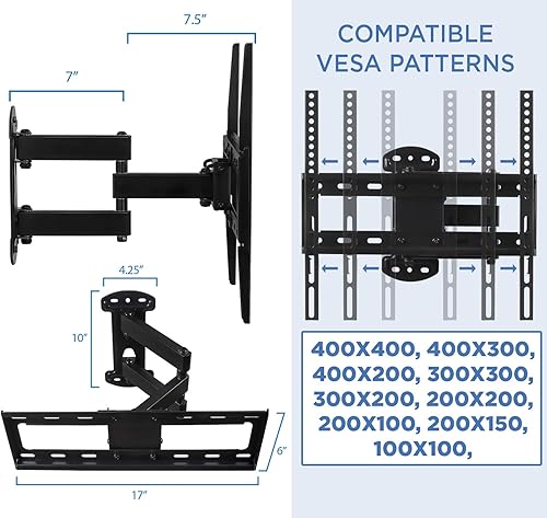 Miniatura 6 de Mount-It! Soporte de pared de TV de movimiento completo  Instalación de un solo perno  Giratorio, inclinación y extensión de 15 pulgadas  Brazo