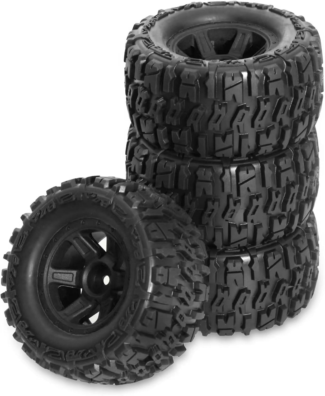 4 PCS RC Monster Truck Rimsand Tires 90mm set 12mm Hex Fits most 1/12 1/14 1/16 RC Off-Road Monster Trucks TRX E-REVO Summit HPI Tamiya Axial REDCAT Volcano-16%T074 (Black set)