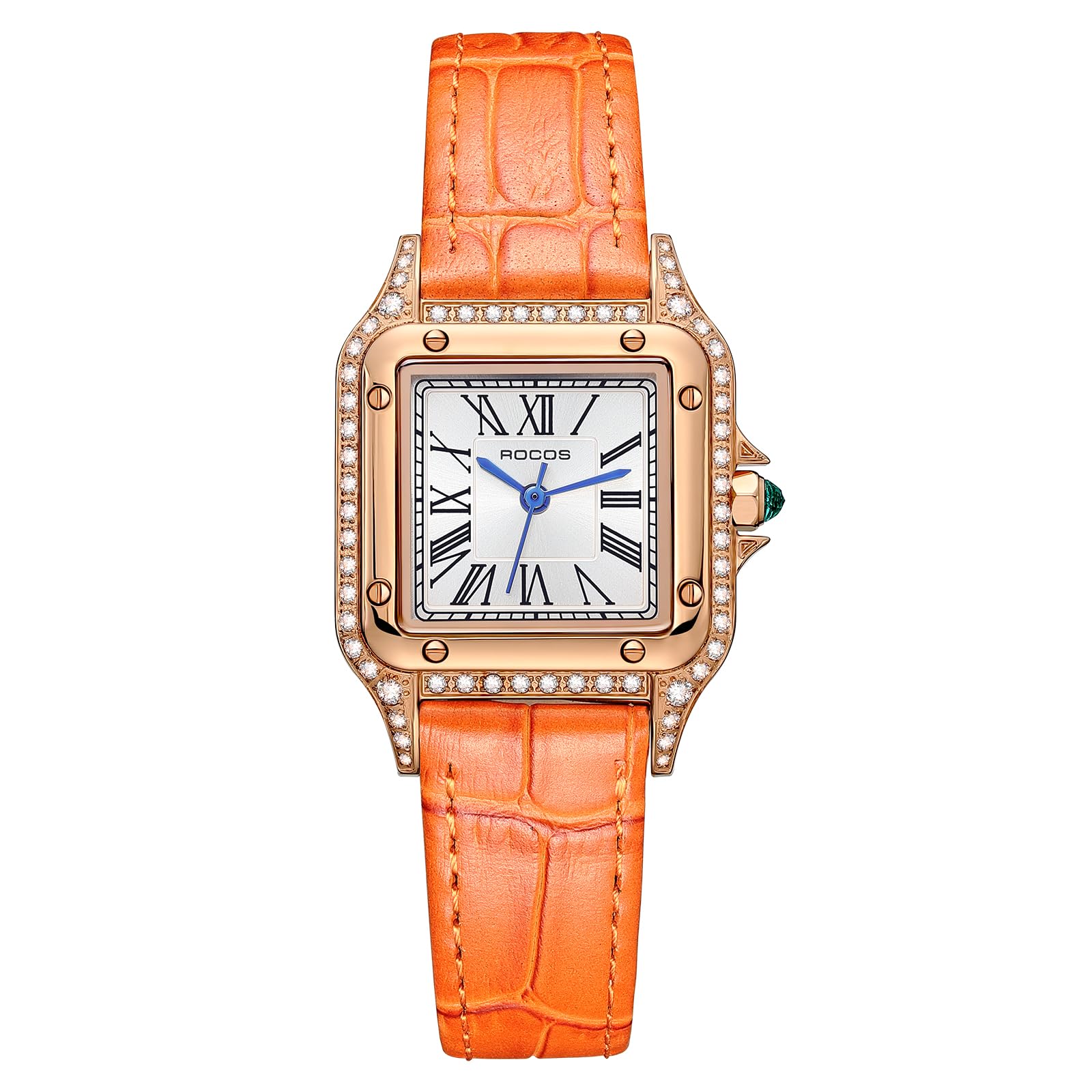 ROCOSJEWE Luxury Orange Watches for Women, Square Dress Watch Ladies Vintage Elegant Crys…
