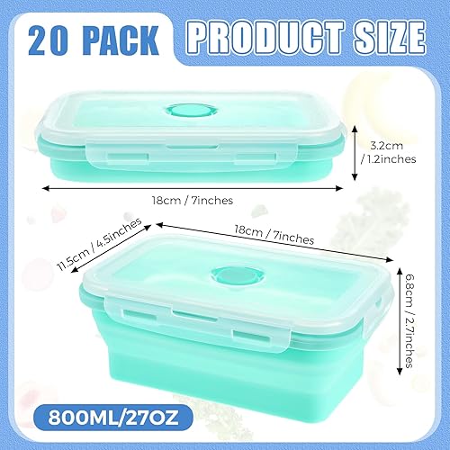 Miniatura 2 de Paquete de 20 recipientes plegables de silicona para almacenamiento de alimentos con tapas herméticas, contenedores apilables para comidas,