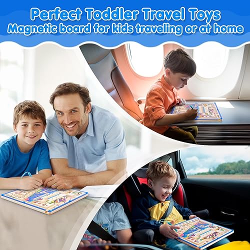 Miniatura 5 de Laberinto magnético de color y números, 2 formas de juego, juguetes Montessori para niños de 3, 4 y 5 años, tablero de laberinto magnético de madera