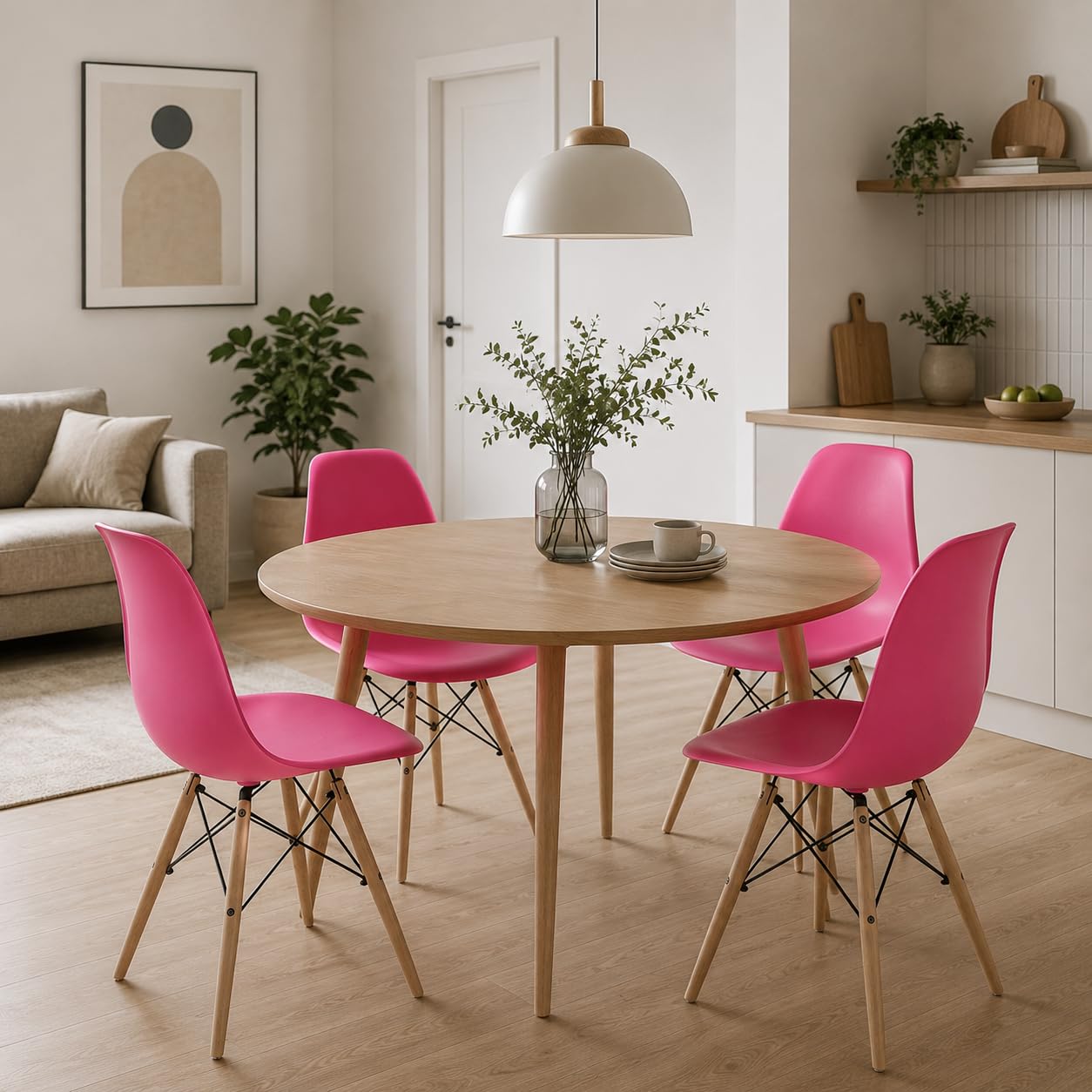 Pack de 4 Sillas de Comedor Modernas Rosa Frambuesa con Patas de Haya Maciza y Estructura Metálica – Sillas Nórdicas para Cocina y Salón 53x47x83 cm (Rosa Frambuesa)