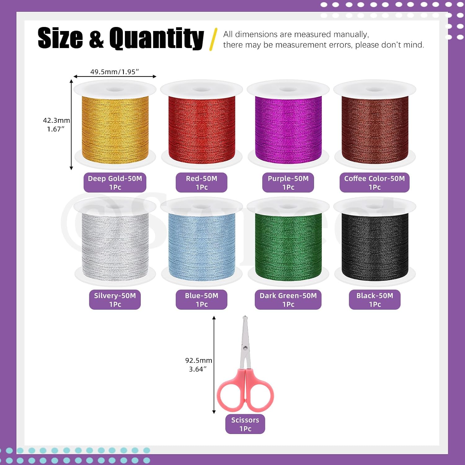 Swpeet 9Pcs 8 Colors 55 Yards Metallic Elastic Cords with Scissors, Metallic Cord Tinsel Rope, Metallic Stretch Cords Elastic Cords Ribbon for Craft Gift Wrapping Christmas Jewelry Making, Mixed