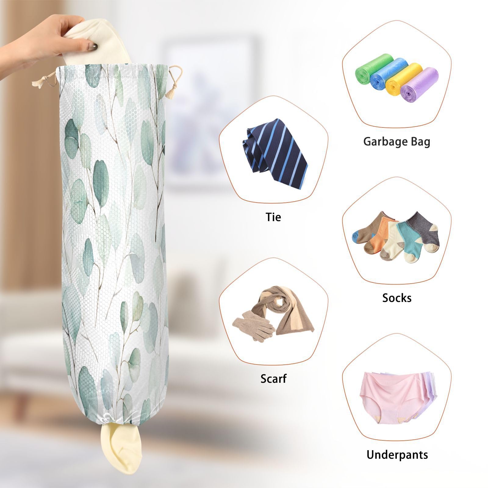 Supporto per sacchetti di plastica da appendere con foglie verdi floreali per la spesa organizer da cucina rami succulenti sacchetto di plastica sacchetto di immagazzinaggio della spazzatura borsa