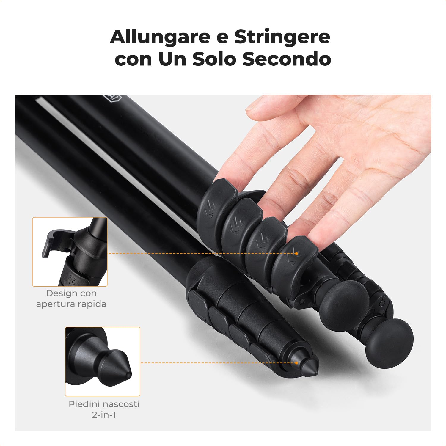 K&F CONCEPT Treppiede per Fotocamera 163cm, Cavalletto Fotografico in Alluminio Leggero e Compatto, Carico Max 10kg, Treppiedi per Fotocamere DSLR/Sony/Canon/Nikon, Binocoli, Smartphone, iphone ecc