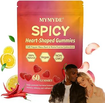 Spicy Square Gummies - Hot Peach Gummy with Chili Pepper, Muira Puama, Chili Pepper, Maca & Epimedium Plant-Based Daily Wellness Support for Calm, Balance and Relaxation Vegan, Non-GMO 1
