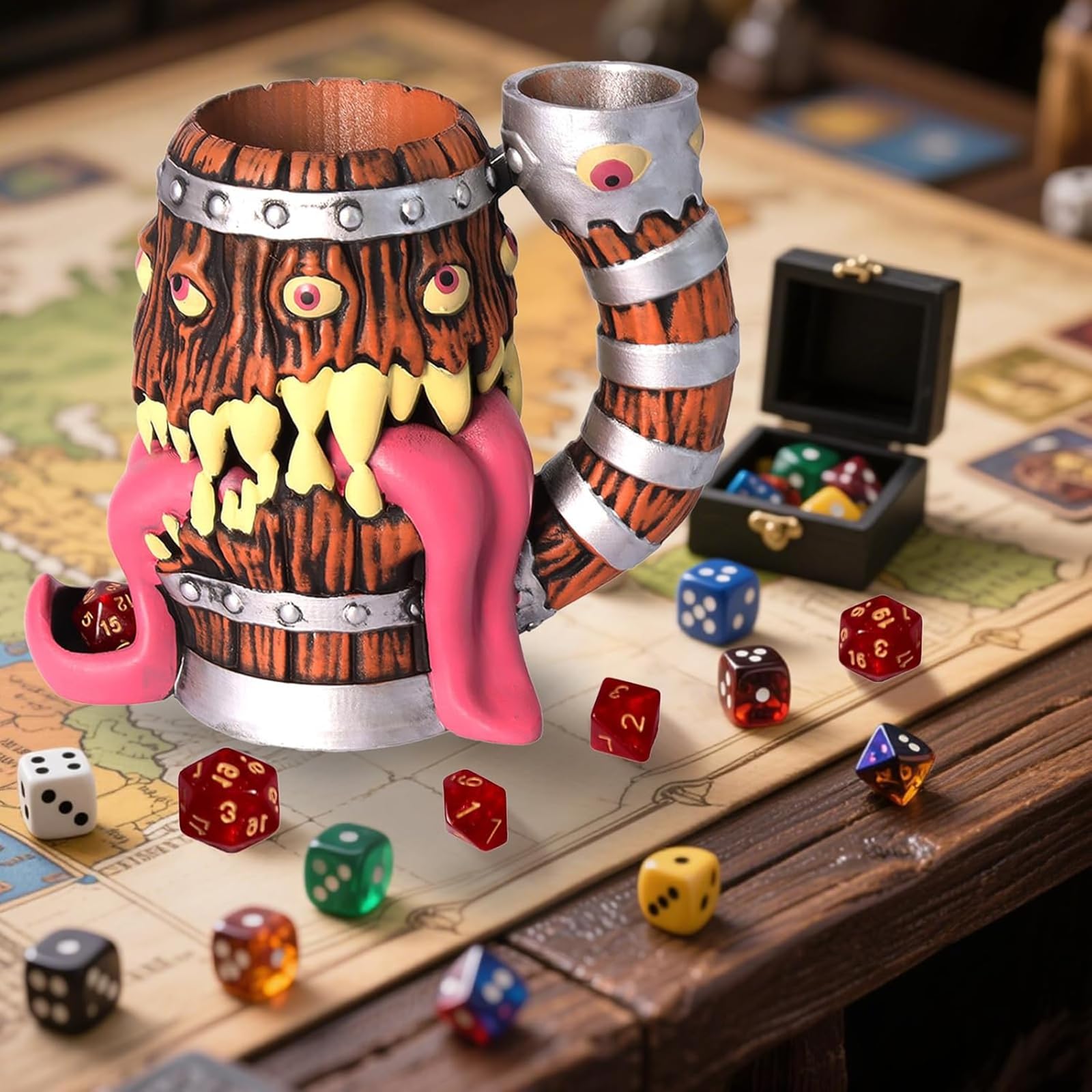 Taza de torre de dados DND con juego de dados de 7 piezas | Adecuado para Dungeons And Dragons, juegos de mesa, disponible como soporte para bebidas, accesorios de regalo de RPG.