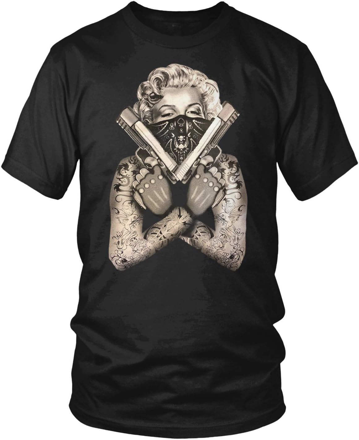 Men's Marilyn Monroe Gangster Guns Tattoos T-Shirt