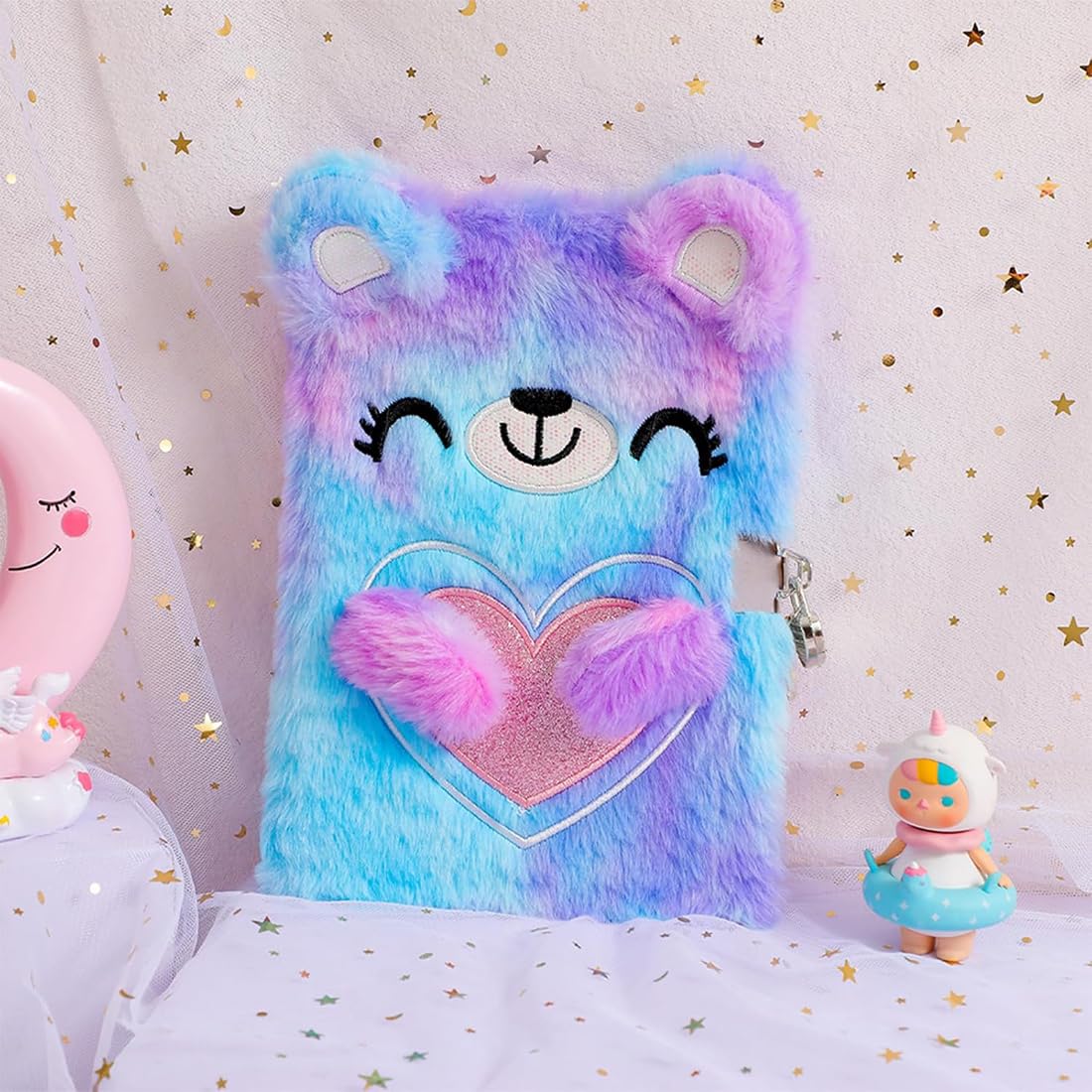 diario in Peluche per Bambine con Chiusura - A5, 160 Pagine, quaderno per Bambini con Chiusura, diario in Peluche per Bambine per Scrivere e disegnare