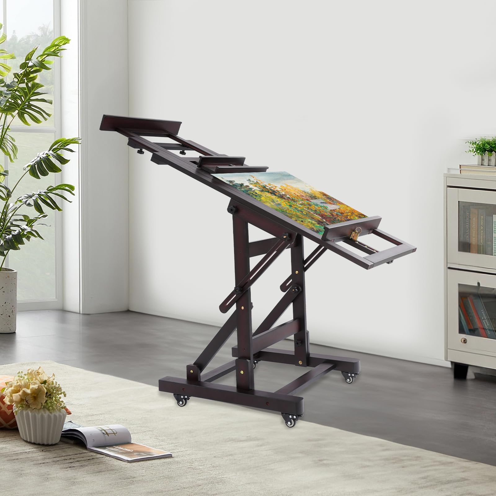 Rango de ajuste de altura de madera, 140-300 cm, estudio para pintura, artistas, caballetes profesionales, caballete de arte para exhibir pinturas y artistas (color negro nogal)