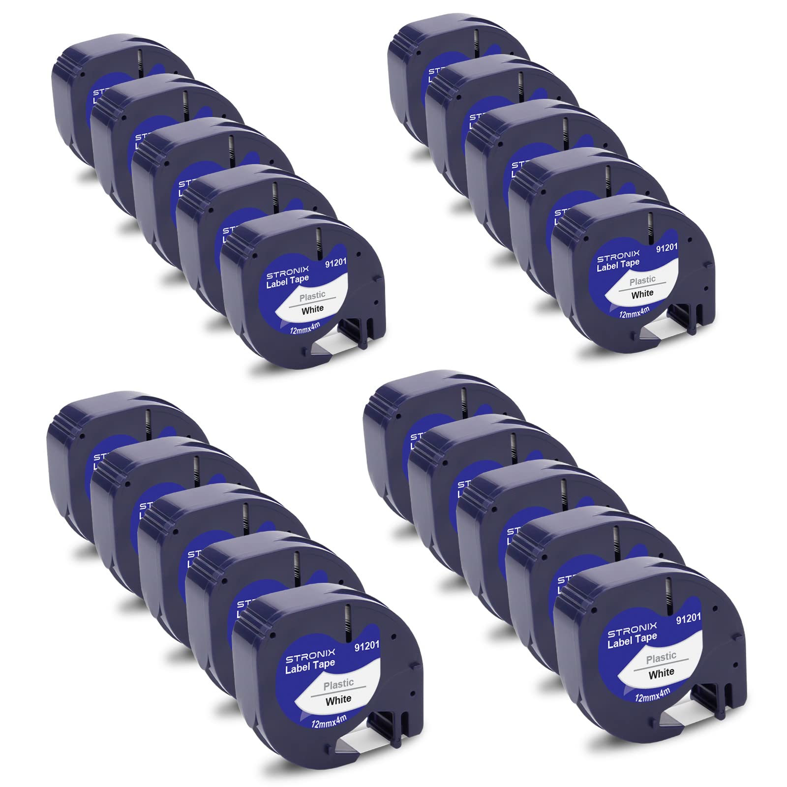 20x Kompatibel für Dyno Letra Tag Etikettenband 12mm x 4m Schwarz auf Weiß Schriftband 91221 S0721660 Kunststoff Etiketten für LT-100H, 100H Plus, 100T, 100T Plus, 110T, 2000, 200B, 80, XM, XR, 109 XR