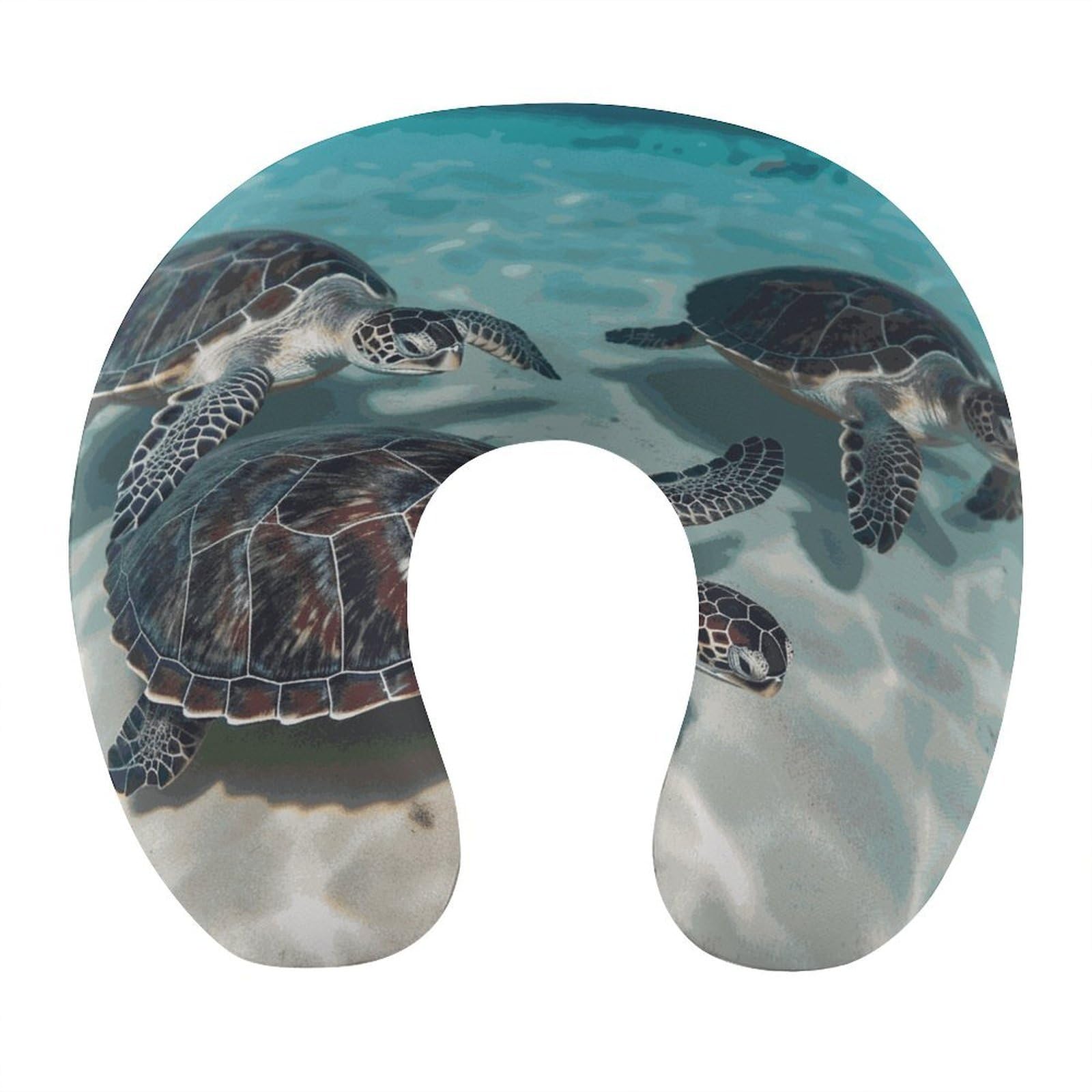 FekiLoot Sea Turtles Travel Pillow U Shaped Neck Pillow Comfortable Memory Foam Pillow Portable Soft Headrest Lightweight Neck and Head Support for Planes Trains Self-Driving Cars