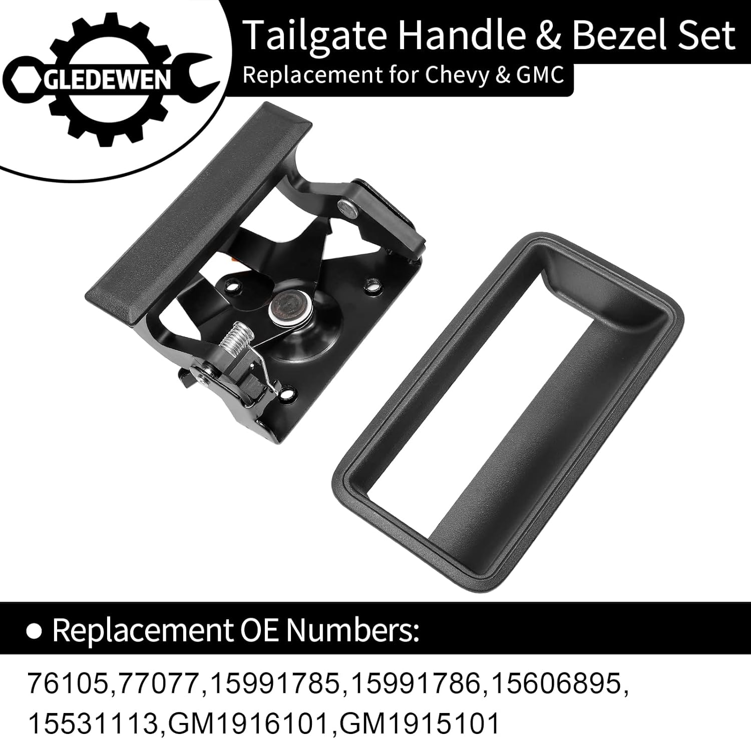 Tailgate Handle Set, Compatible with 1988-2002 Chevy C1500 C2500 C3500 K1500 K2500 K3500, GMC C/K 1500 2500 3500 Pickup Truck, Metal Latch, Rear Tail Gate Door Handle Replacement, Replace# 77077