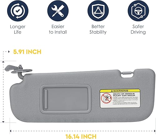Miniatura 6 de Visera solar izquierda del lado del conductor sin luz apta para Hyundai Elantra 2011 2012 2013 2014 2015, reemplazo para 852103X000TX gris