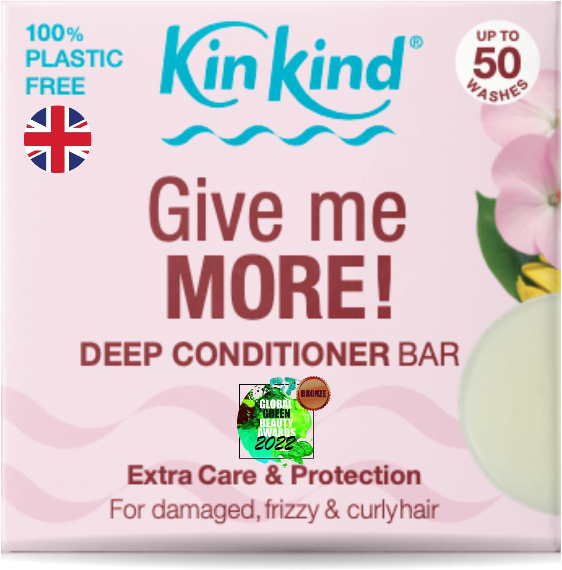– KinKind Deep Conditioner Bar. Give me MORE! Hair Conditioner Bar with Extra Care & Protection for Curly, Damaged & Frizzy hair. Ideal Curly Hair and Leave-In Conditioning. Vegan. UK made. 50 washes