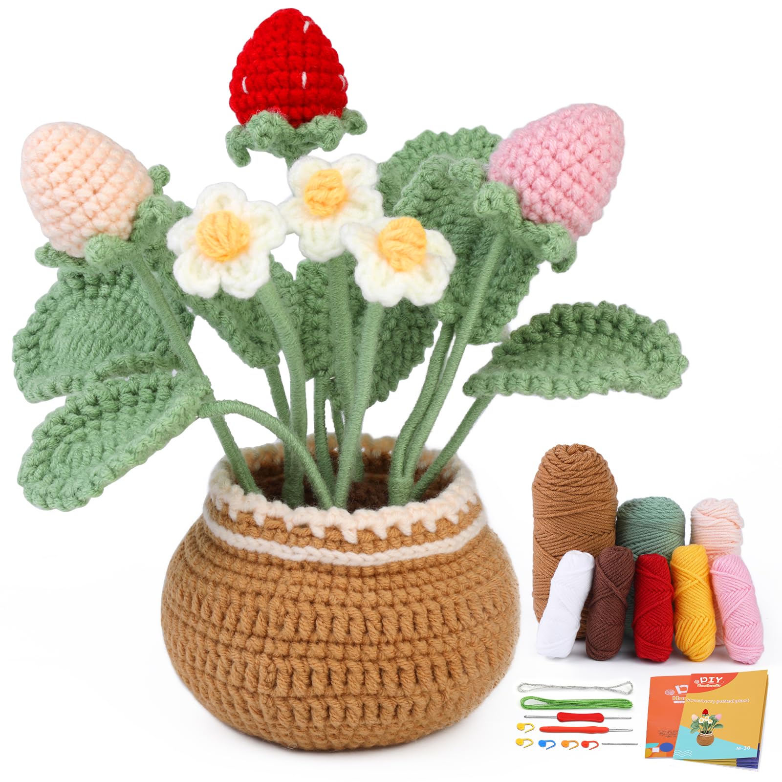 kgxulr Crochet Kit for Beginners, Strawberry Crochet Kit Beginner Crochet Starter Kit for Complete Beginners Adults, Crocheting Knitting Kit with Step-by-Step Video Tutorials (Strawberry)