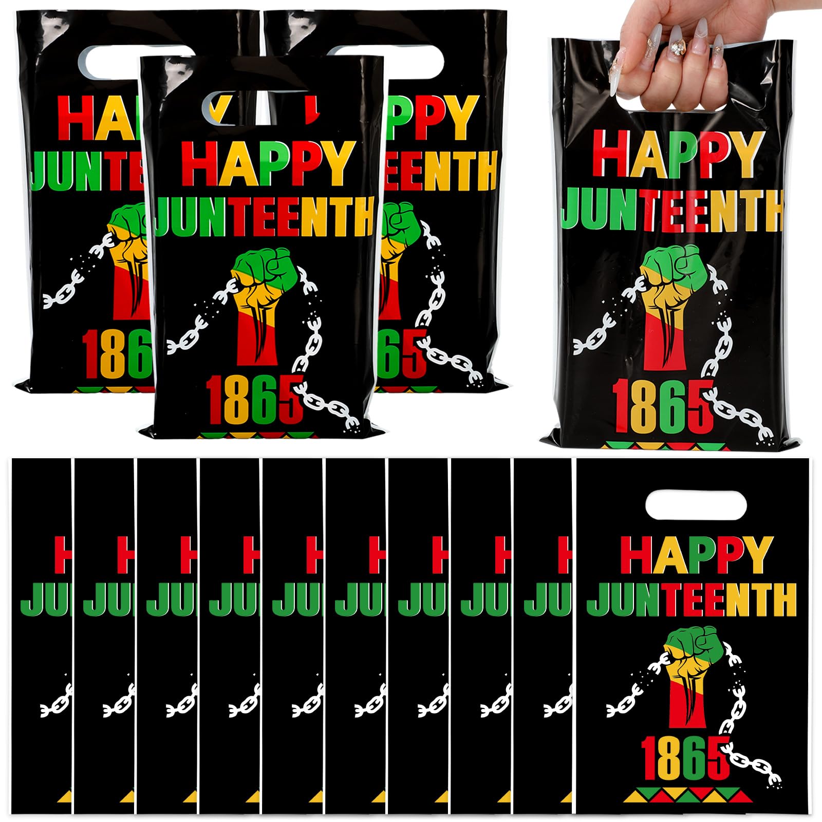 JarThenaAMCS Happy Juneteenth Party Favor Bag 1865 June 19th Black Freedom Day Plastic Treat Bags with Handles Candy Goodie Bags for African American