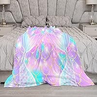 Vista 6 de Manta de cola de pez de sirena rosa con estampado de fondo de sirena para niña, 30 x 40 pulgadas