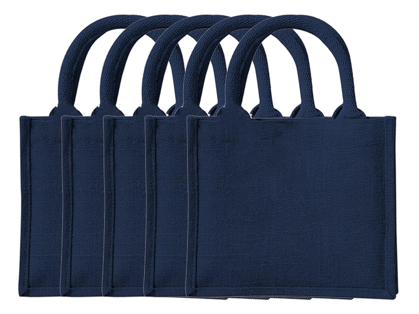 NGWorld Pack of 5 Jute Mini Gift Bags - 5 x Navy/Navy - One Size