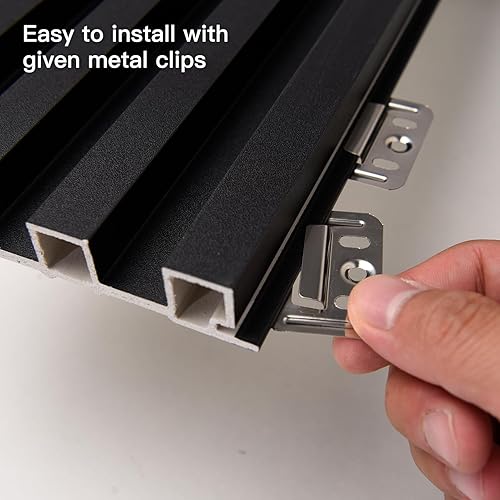 Miniatura 8 de Art3d Paquete de 8 paneles de pared acústicos WPC de 96 x 6 pulgadas para decoración interior moderna, fondo de TV, sala de estar, negro mate