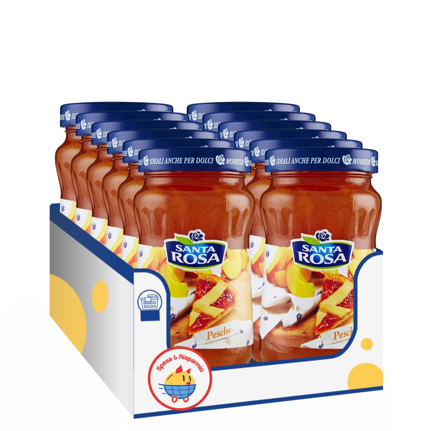 Confettura di Pesche 600 g – Marmellata Ideale per Colazione, Crostate e Dolci dal Gusto Dolce e Fruttato – Variazioni 4/8/12 Pezzi (12 PEZZI)