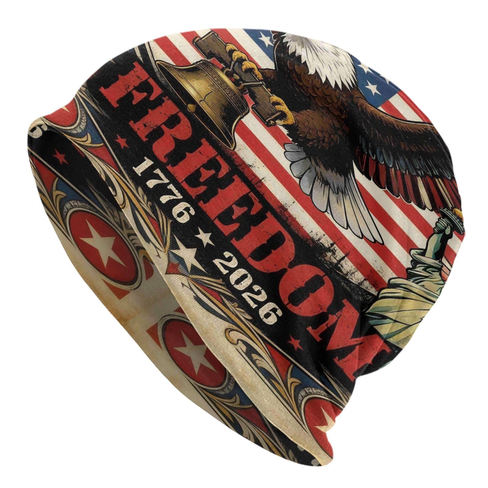 America 1776 2026 250 Years of Freedom Eagle Flag(1) Knit Hat Beanie Cap Pullover Cap Fashion Headwear for Men Women