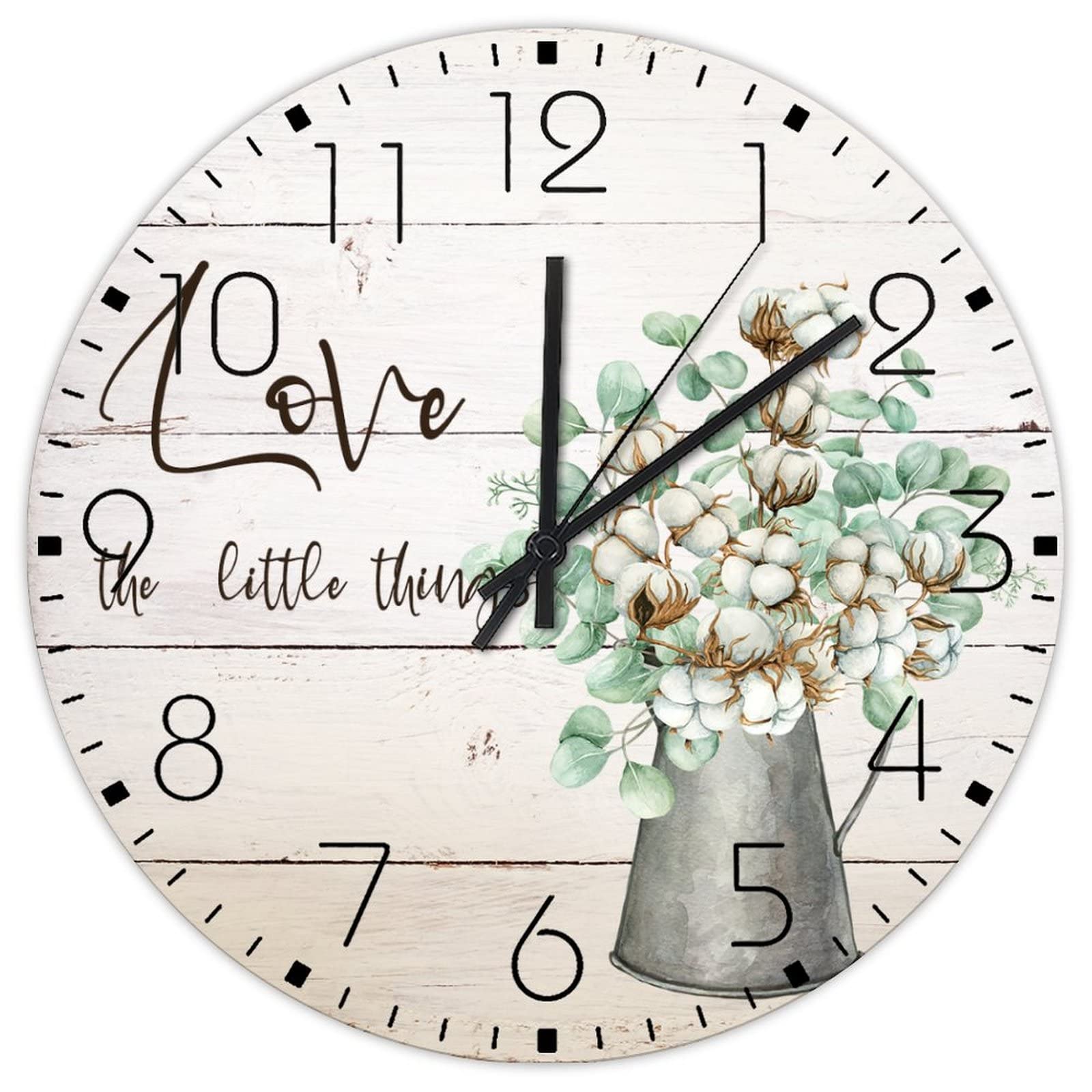 Horloge murale en bois aquarelle florale déco maison fleur en coton vase ronde 30cm