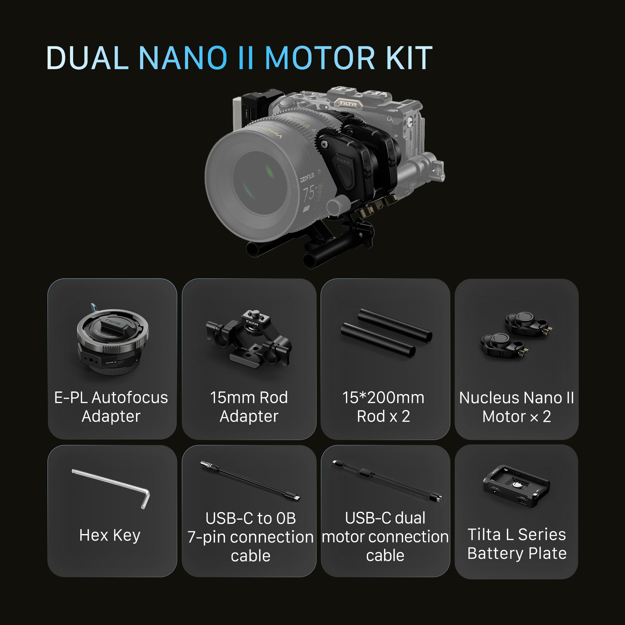 Tilta Nucleus Autofokus Adapter Dual Nano II Motor Kit E-Mount auf PL Mount mit Nucleus Nano II Motor für Nucleus-M II und Nucleus Nano II Wireless Lens Control Systems WLC-T07-K1