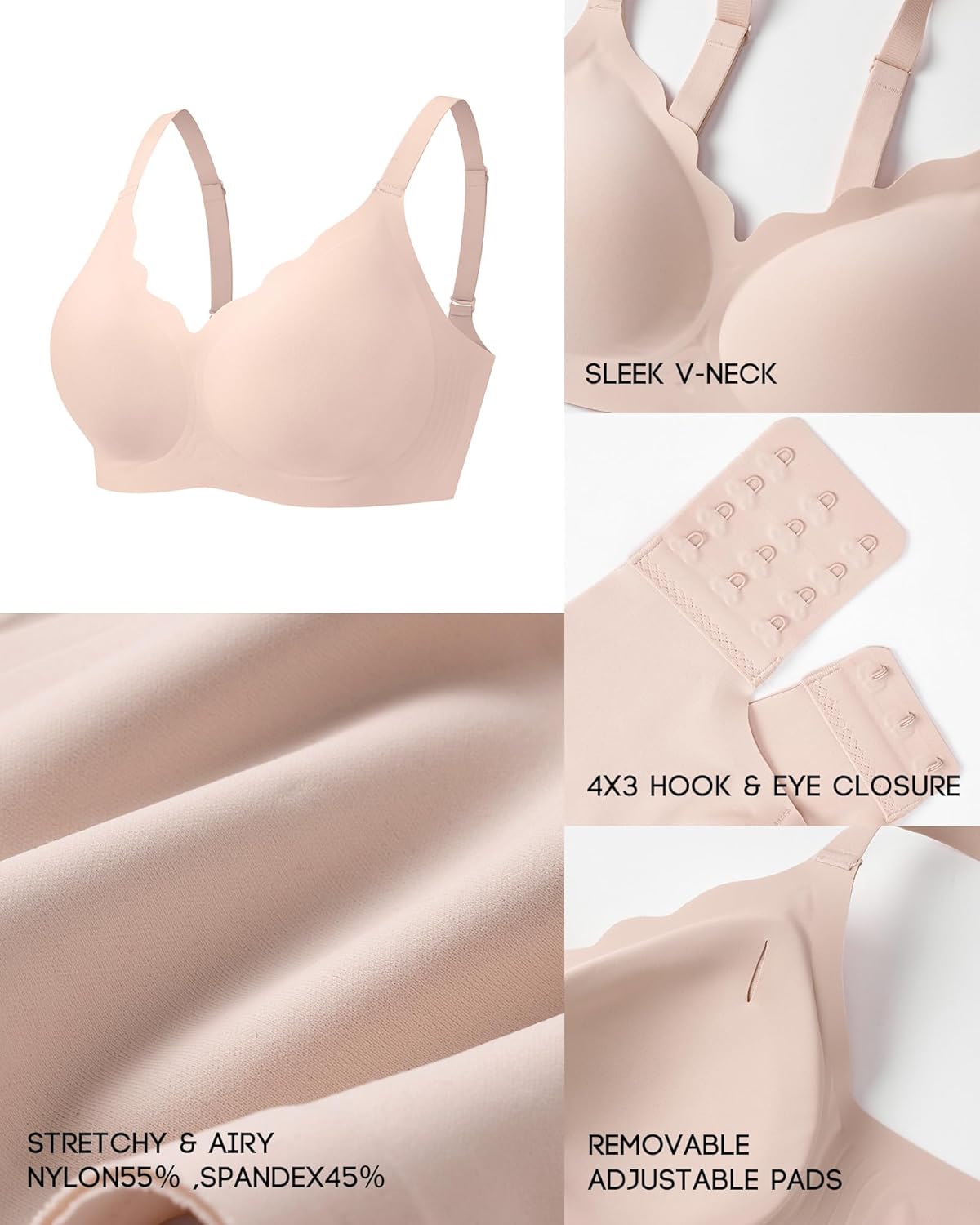 Women's Scalloped Jelly Comfort Wireless Bra - Breathable for Support, No Underwire Push Up Seamless T-Shirt Bralette - Image 5