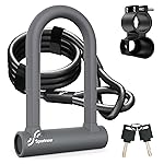 Sportneer Bike Lock - Heavy Duty Anti Theft Bike U Lock with 5ft Security Steel Cable - 17mm Shackle Bicycle U-Locks with Keys & Sturdy Mounting Bracket for Road, Mountain, Electric Bike, Grey