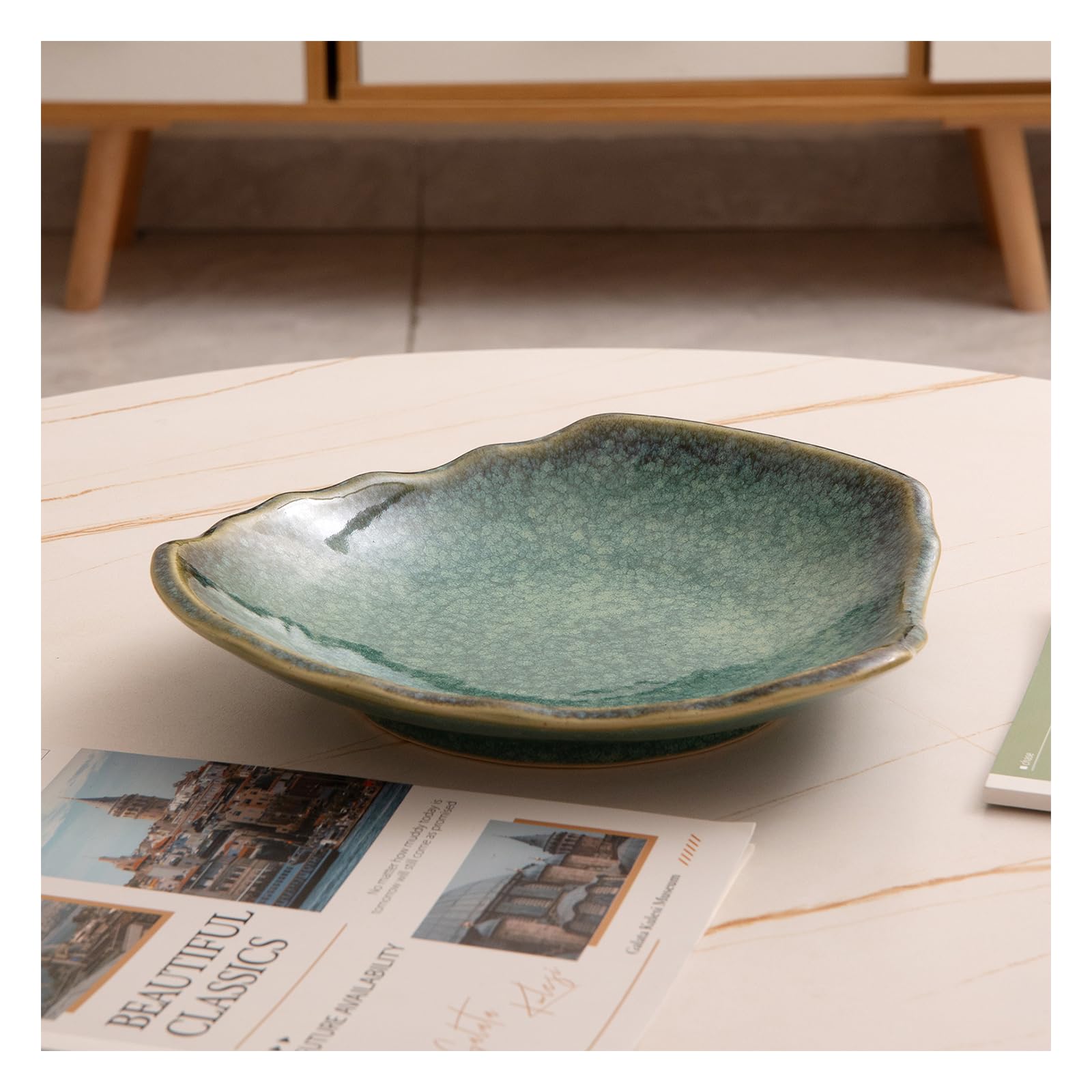 QJWCYQNIUBI 10'' Large Decorative Bowl - Ceramic Decorative Dish for Kitchen Counter, Key Bowl for Entryway Table, Modern Centerpiece Decor Dish for Home Decor Accents, .(10“GREEN)