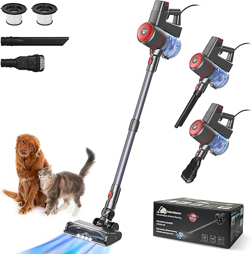 Intercleaner Aspiradora con cable, potente succión de 20 KPa con motor de 600 W, cepillo eléctrico de piso ligero 4 en 1 sin bolsa con mano, para