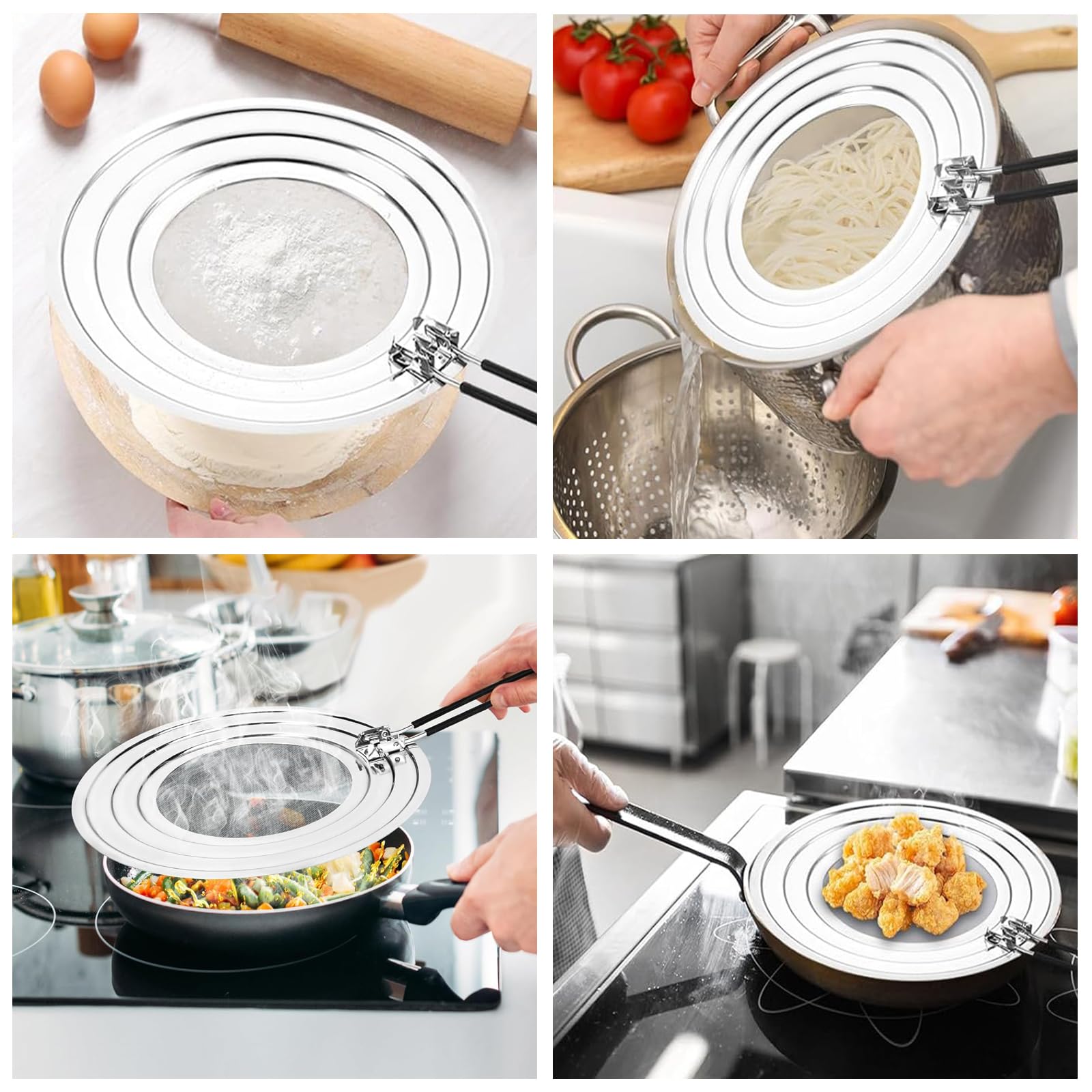 Tapa Sarten Antisalpicaduras, 30cm Antisalpicaduras Cocina Con Mango Plegable, Tapa Sarten Antisalpicaduras Malla,Versátil Protector De Grasa Para Sartén Cocinar y Freír, Evita Salpicaduras De Grasa