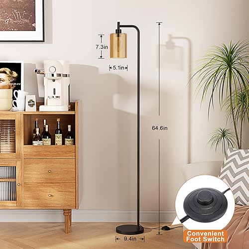 Miniatura 6 de Lámpara de pie con pantalla de vidrio para sala de estar, moderna, con bombillas LED, diseño industrial brillante para dormitorio, lámpara alta