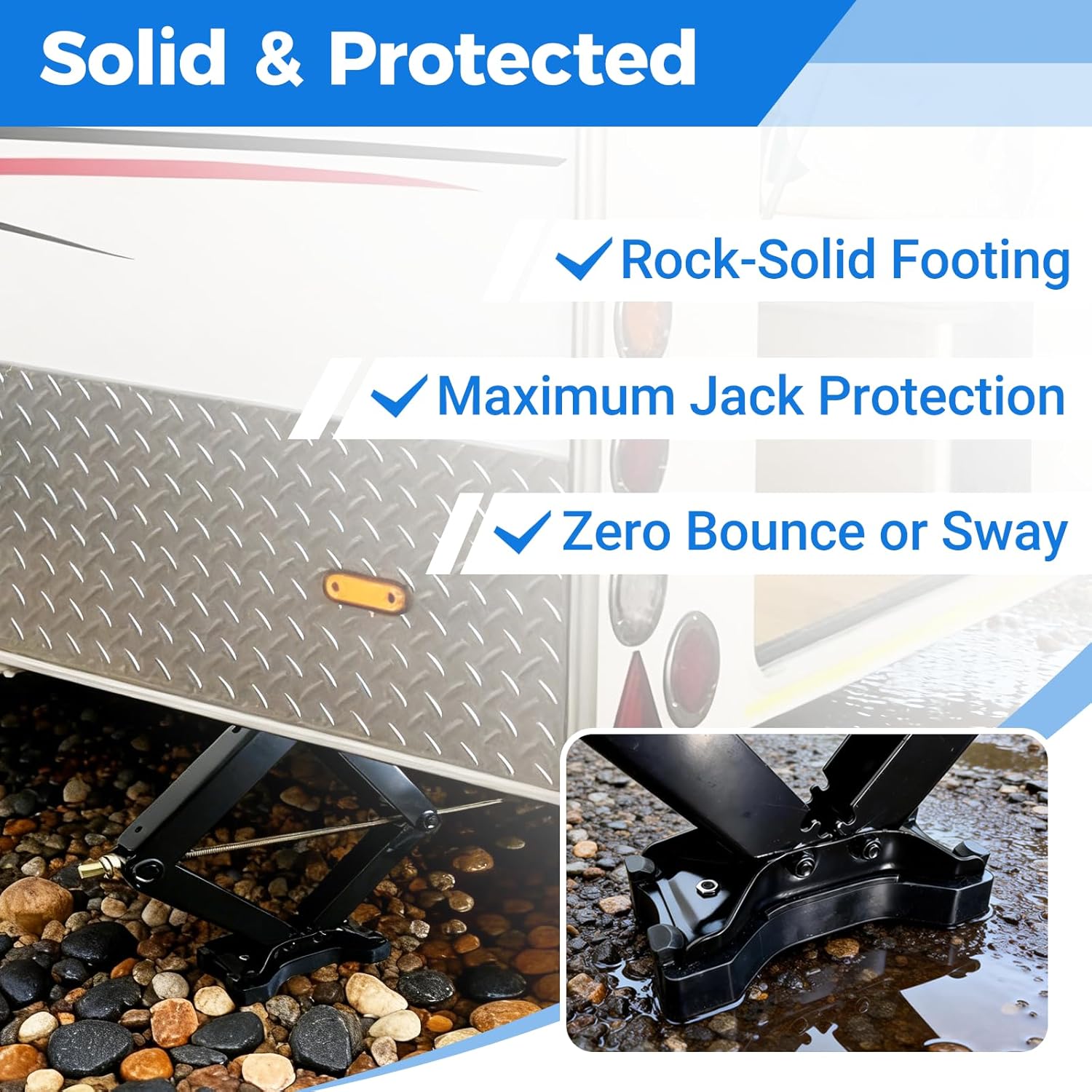 RV Stabilizer Jack Pads 4 Pack- Double Hole Design RV Leveling Scissor Jack Blocks, Sturdy Solid Rubber Protection Foot with Thickened Non-Slip Base for 8.75"-9.5" RV Stabilizer Jack